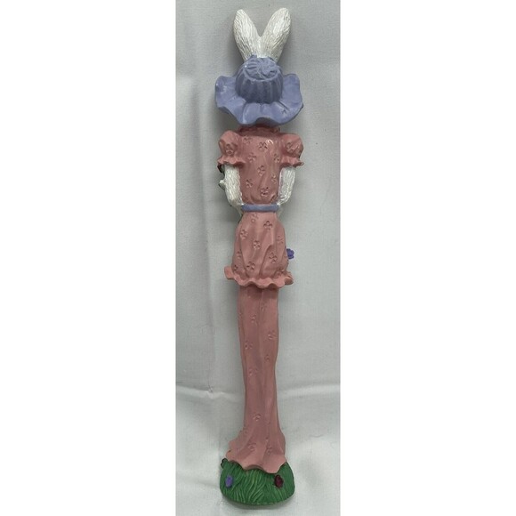 Vintage 1991 Resin Easter Bunny Rabbit Tall Thin Skinny figurine / Spring Flower - Picture 6 of 16